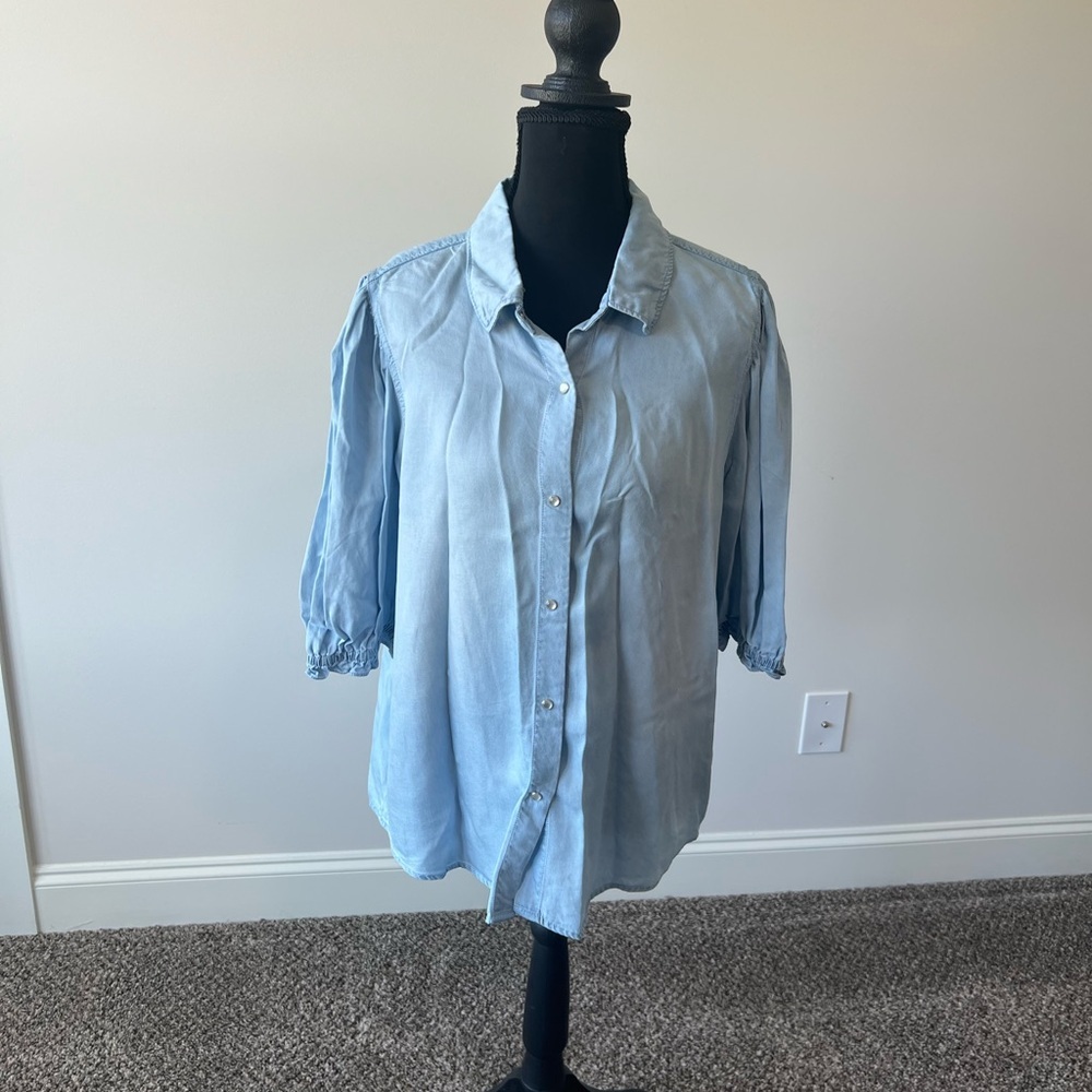 Women’s For the Republic Tencel Lyocell Puff Sleeve Shirt L